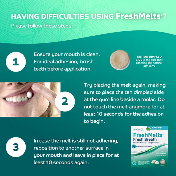 (4 pack) OraCoat FreshMelts Fresh Breath Stick-on Melts for Lasting Freshness, Arctic Mint, 40 Count