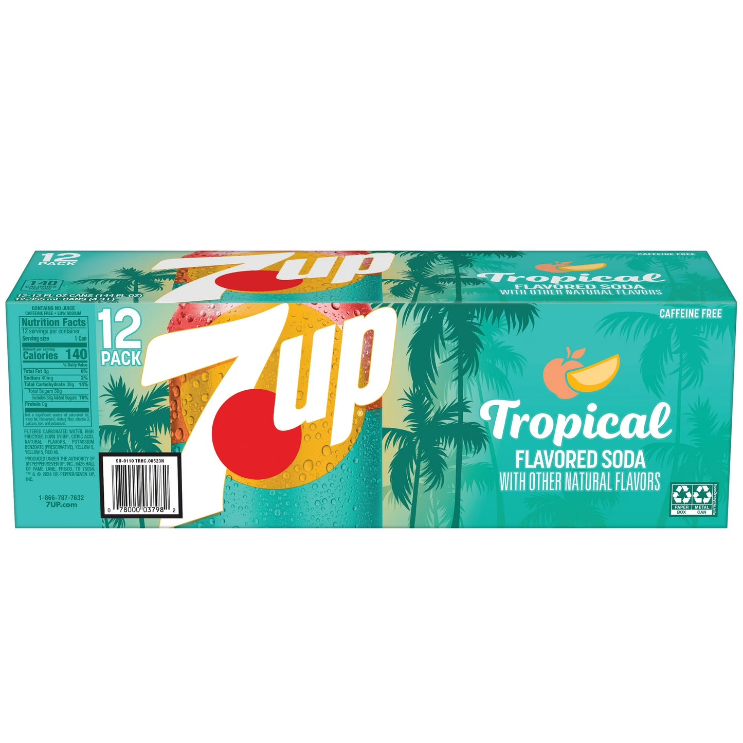 7UP Tropical Caffeine Free Lemon Lime Mango Peach Soda Pop, 12 fl oz, 12 Pack Cans( pack of 2)