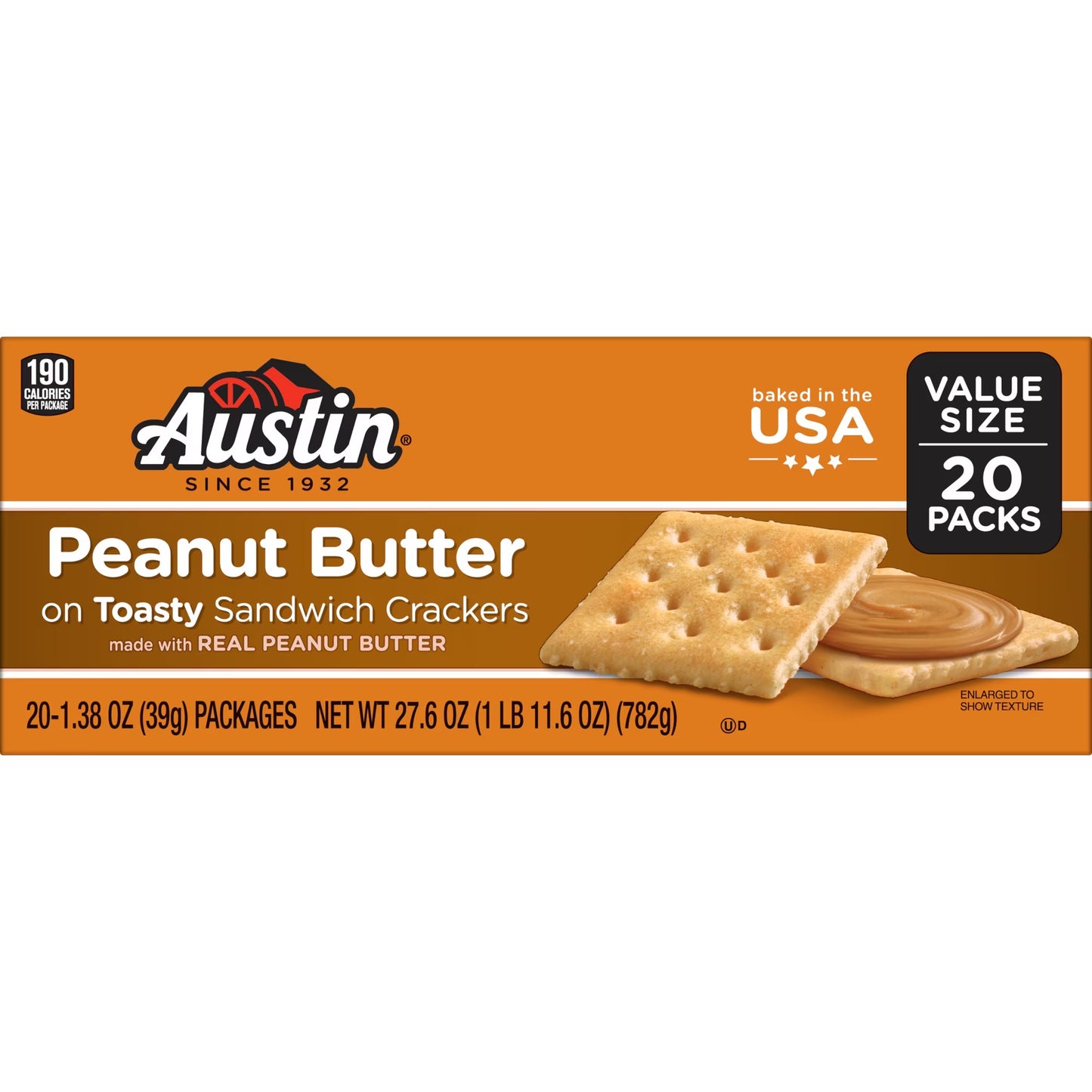 Austin Peanut Butter On Toasty Sandwich Crackers, Lunch Snacks, 20 Count