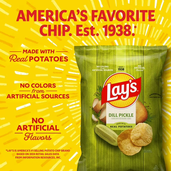 ( pack of 4)Lay's Dill Pickle Flavored Potato Chips, Party Size, 12.5 oz Bag