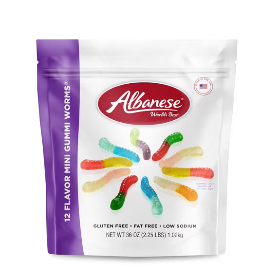 Albanese 12 Flavor Mini Gummi Worms, 36oz Resealable Bag, Family Size( pack of 2)