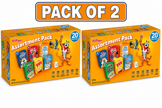 Kellogg's Assortment Pack Variety Pack Breakfast Cereal Box, 21.8 oz, 20 Count ( 2 pack)