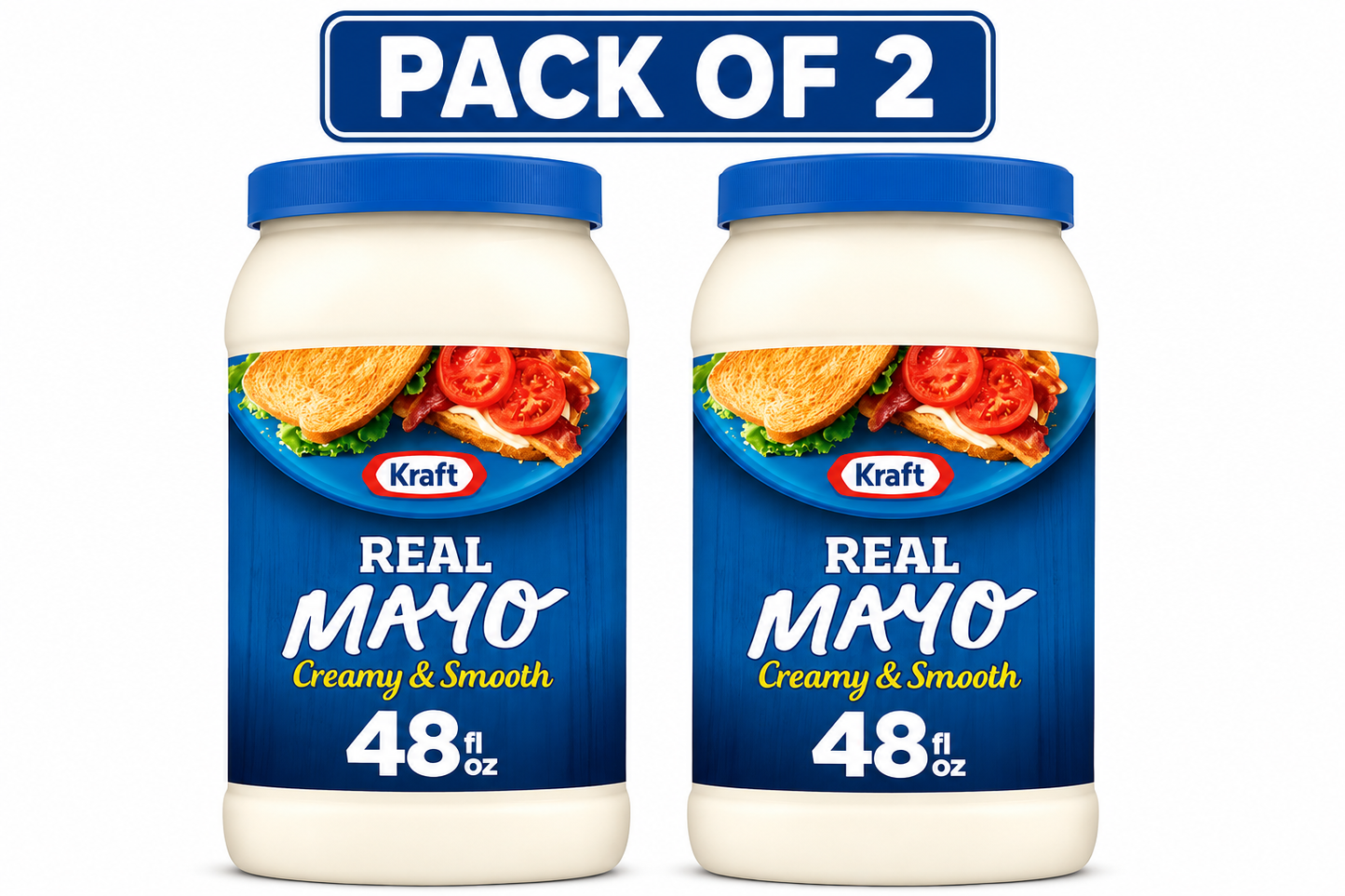(pack of 2) Kraft Real Mayo Creamy & Smooth Mayonnaise, 48 fl oz Jar