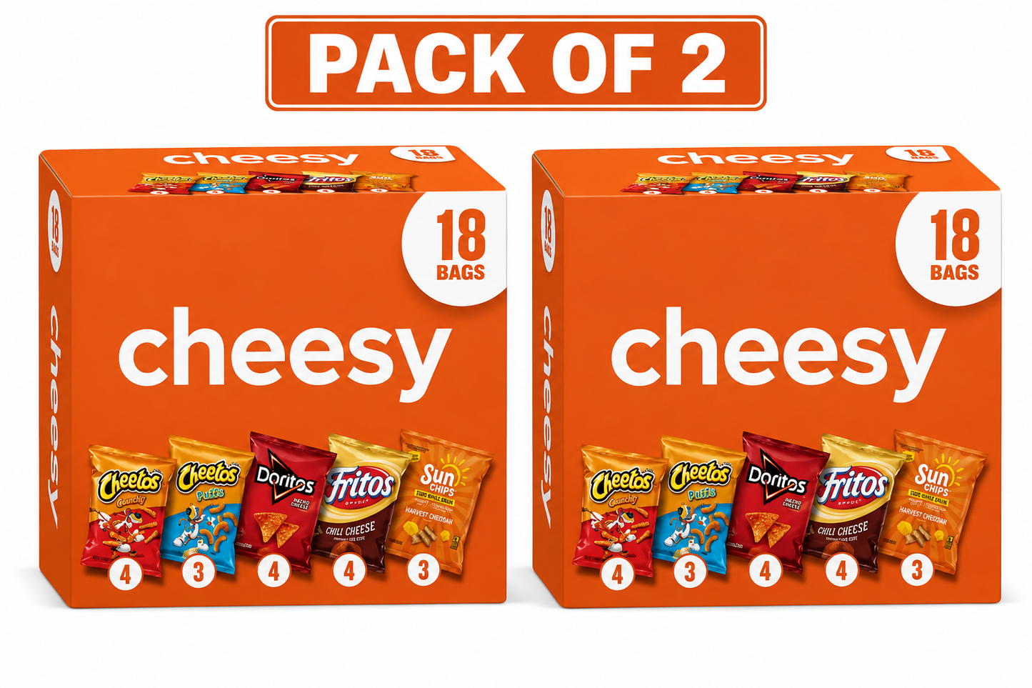 Frito-Lay Cheesy Snack Chips Variety pack, 18 Count Multipack Box( pack of 2)