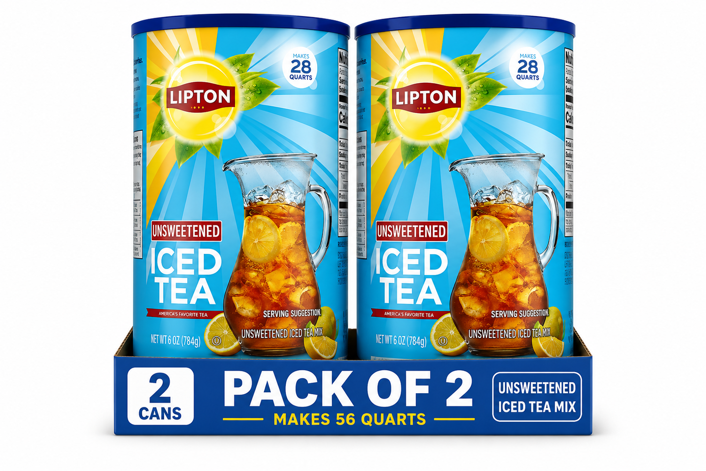 Lipton Unsweetened Black Tea Iced Tea Mix, 28 Quarts( pack of 2)