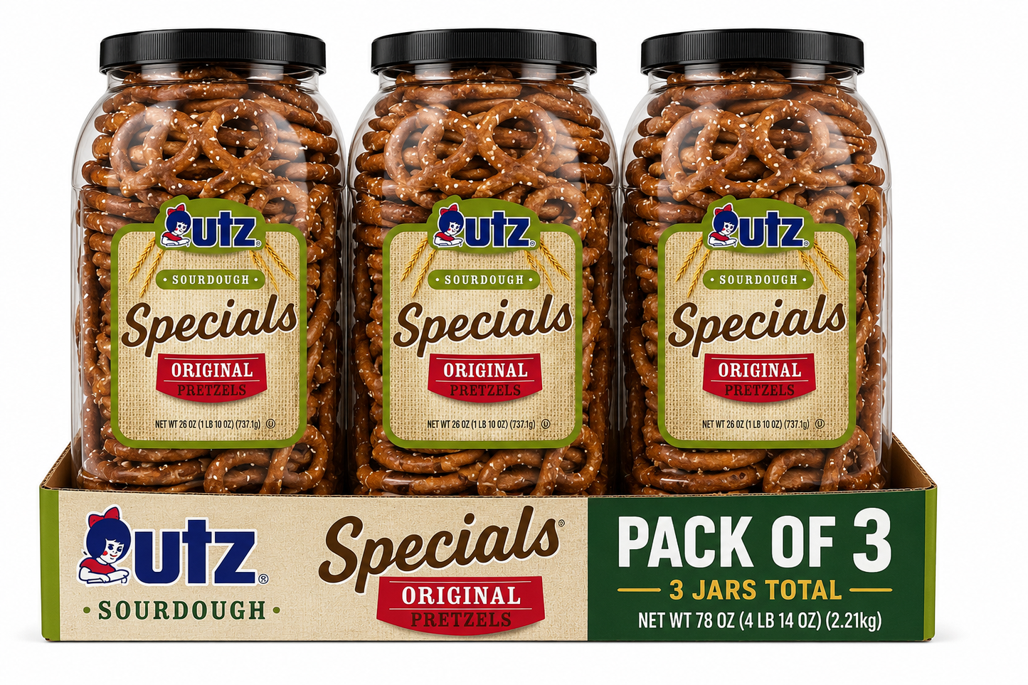 (pack of 3)Utz, Specials Pretzels, 26 oz Barrel