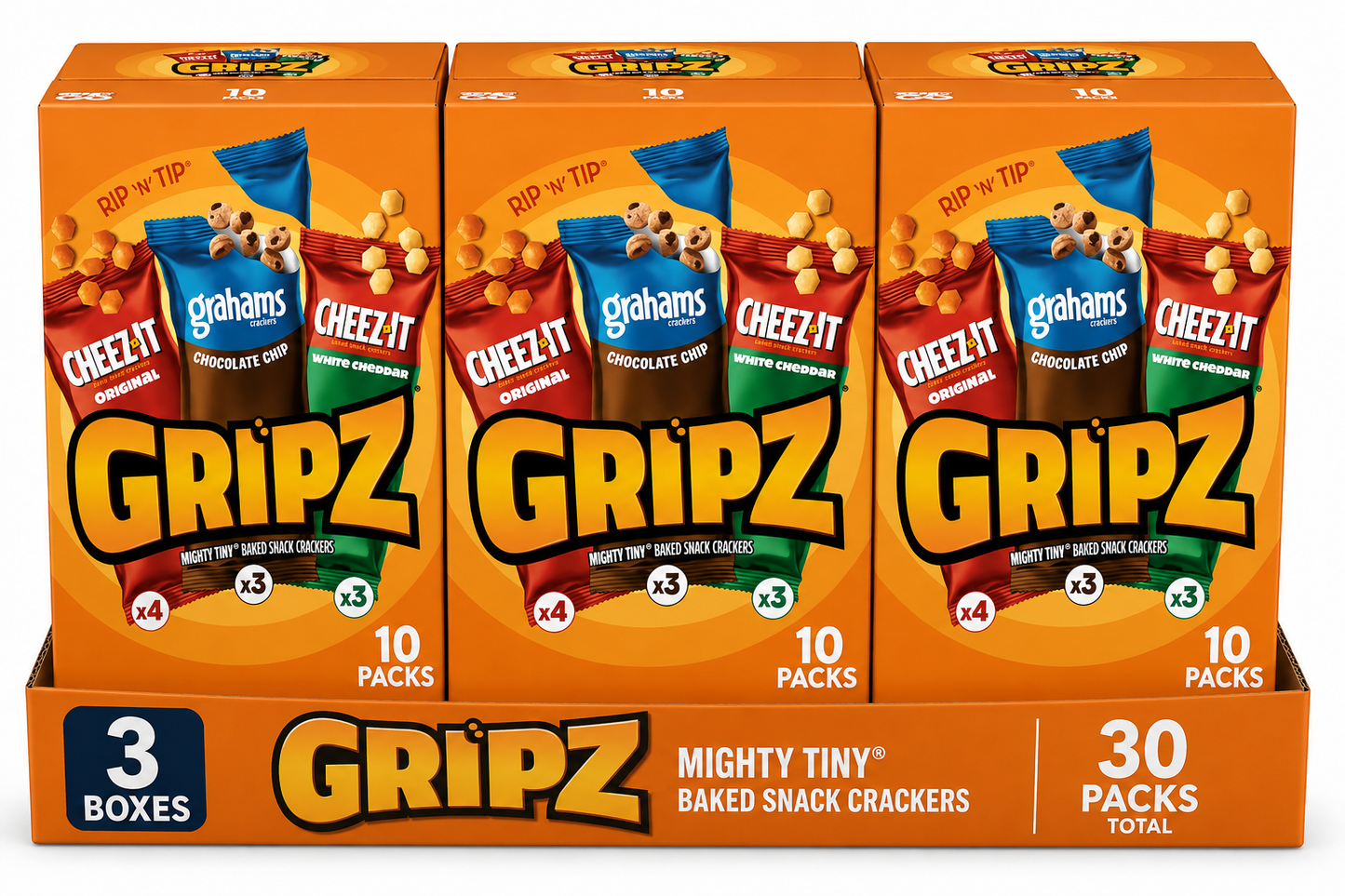 Cheez-It Gripz Original Baked Snack Crackers, Mini Crackers, 10 Count( pack of 3)