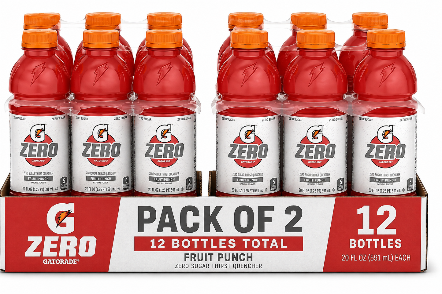 Gatorade Zero Sugar Thirst Quencher Fruit Punch Sports Drinks, 20 fl oz, 8 Count Bottles( 2 pack)