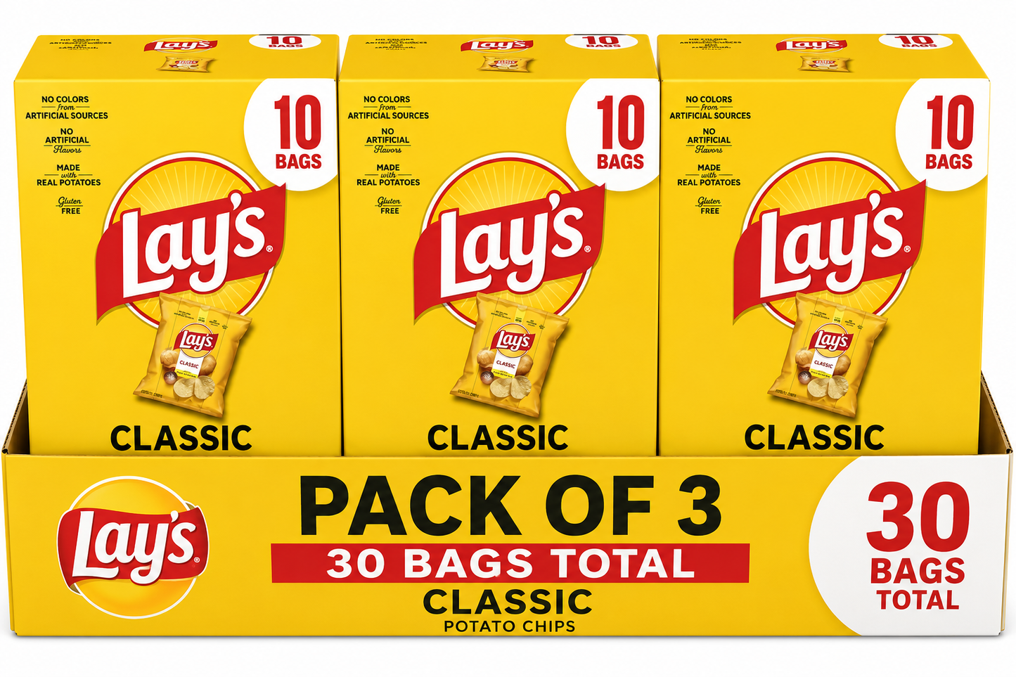 Lay's Classic Potato Snack Chips, 1 oz Bags, 10 Count Multipack( pack of 3)