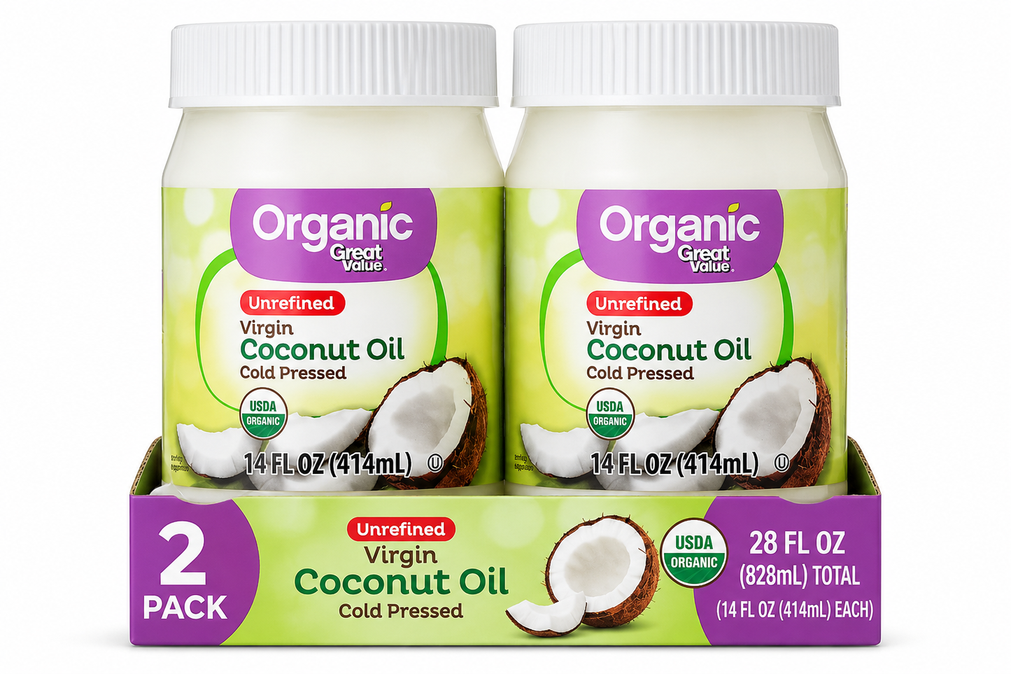 Great Value Organic Unrefined Virgin Coconut Oil, 14 fl oz ( pack of 2)