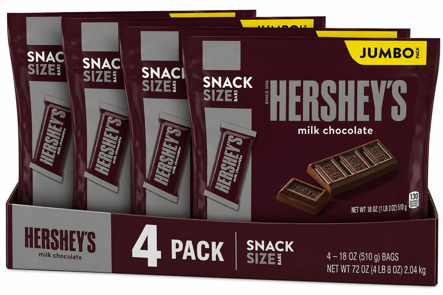 (pack of 4)Hershey's Milk Chocolate Snack Size Candy, Jumbo Pack 18 oz
