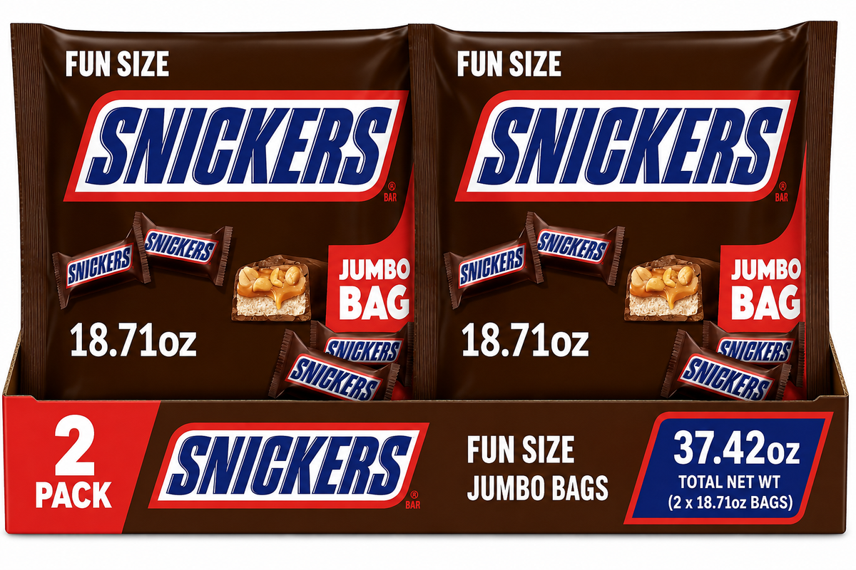 ( pack of 2)Snickers Fun Size Chocolate Bars, 18.71 oz Jumbo Candy Bag