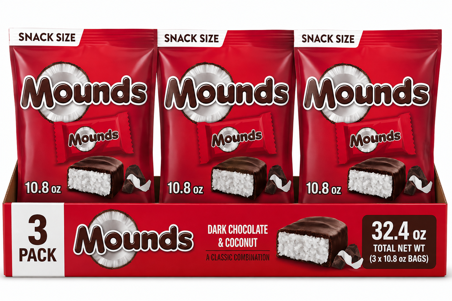 (pack of 3)Mounds Coconut and Dark Chocolatey Snack Size Candy, Bag 10.8 oz