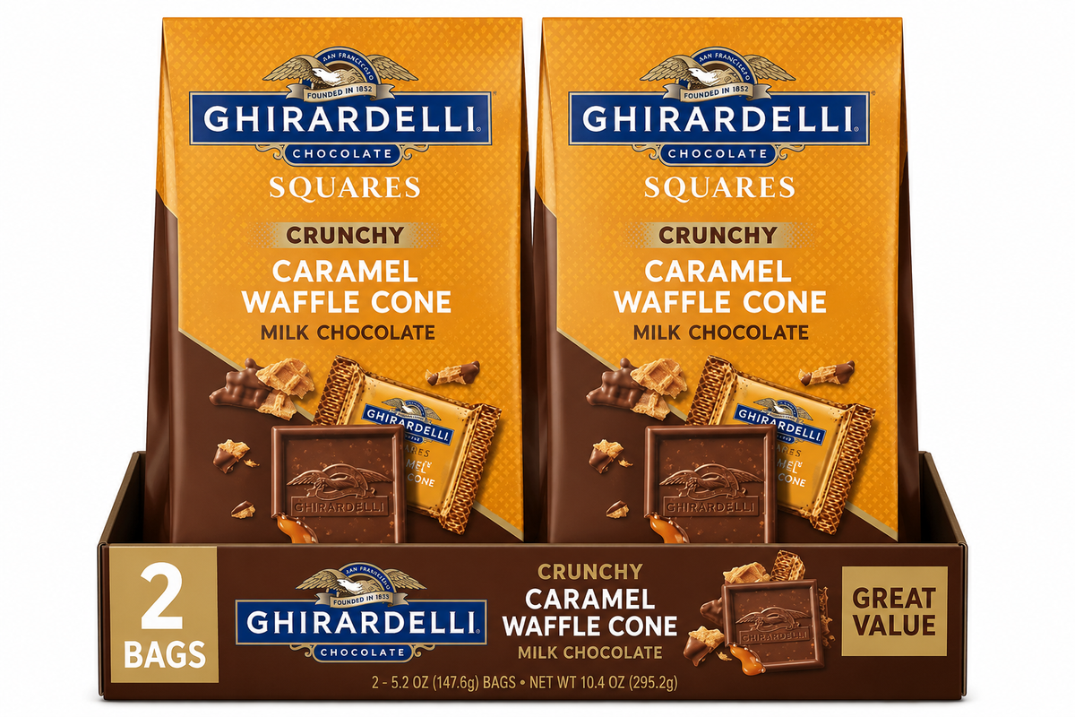 ( 2 pack)GHIRARDELLI Milk Chocolate Candy SQUARES with Caramel Waffle Cone Filling, 5.2 oz Bag