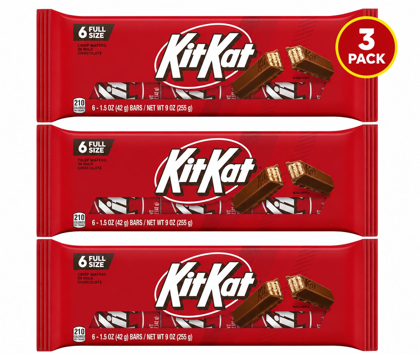 (3 pack)Kit Kat Milk Chocolate Wafer Candy, Bars 1.5 oz, 6 Count