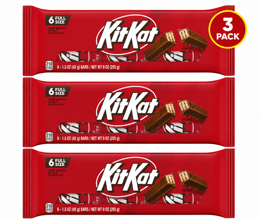 (3 pack)Kit Kat Milk Chocolate Wafer Candy, Bars 1.5 oz, 6 Count