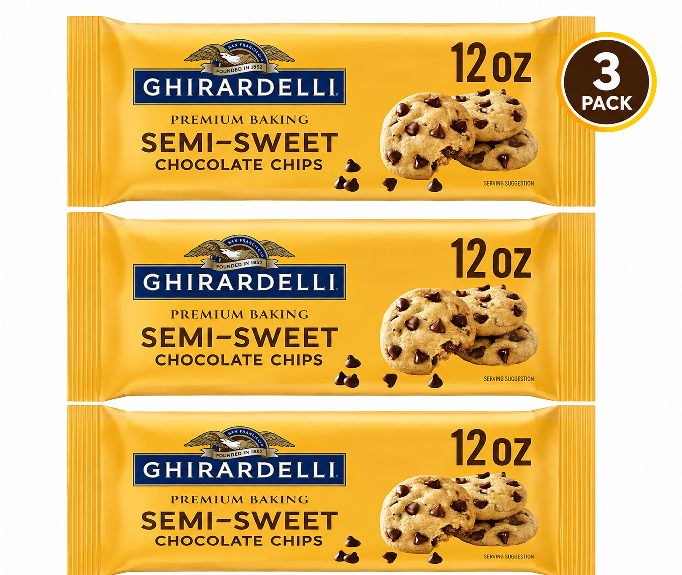(3 pack)GHIRARDELLI Semi-Sweet Chocolate Premium Baking Chips Chocolate Chips for Baking, 12 oz Bag