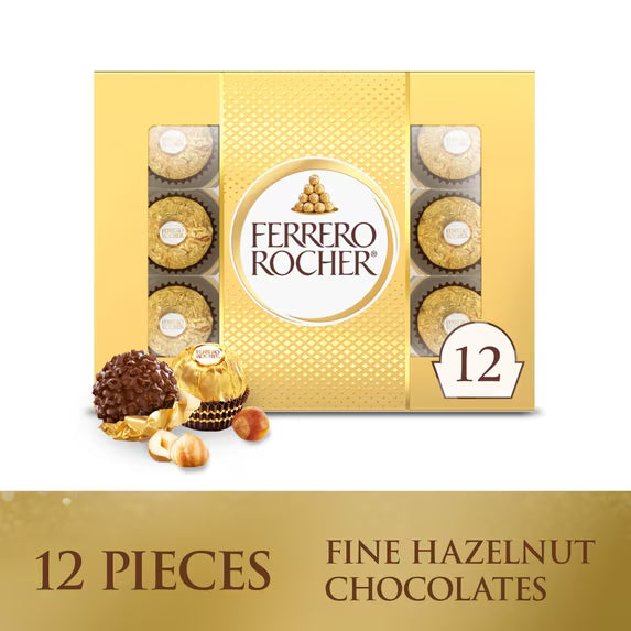 Ferrero Rocher Gourmet Hazelnut Milk Chocolate Gift Box, 12 Individually Wrapped Chocolates, 5.3 oz( pack of 2)