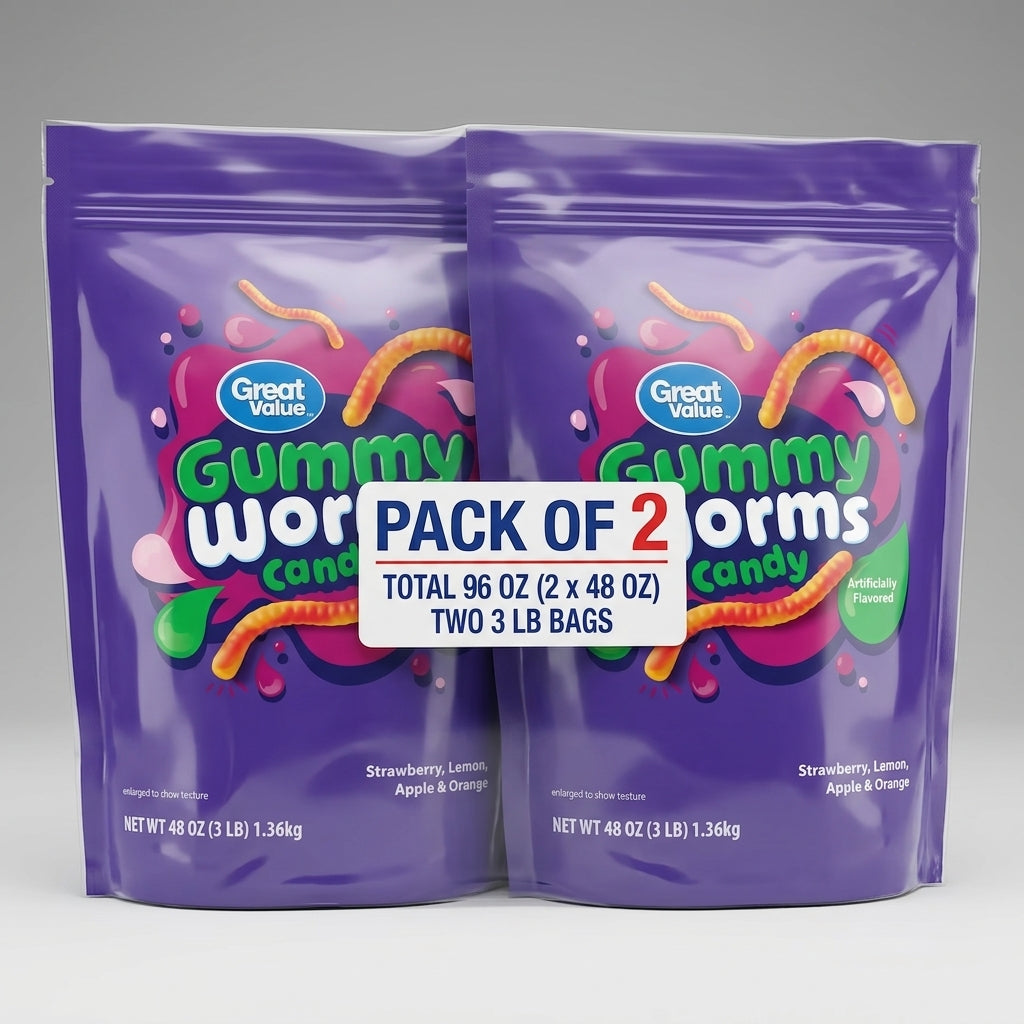 Great Value Gummy Worms Chewy Candy, 48 oz Bag(2 pack)