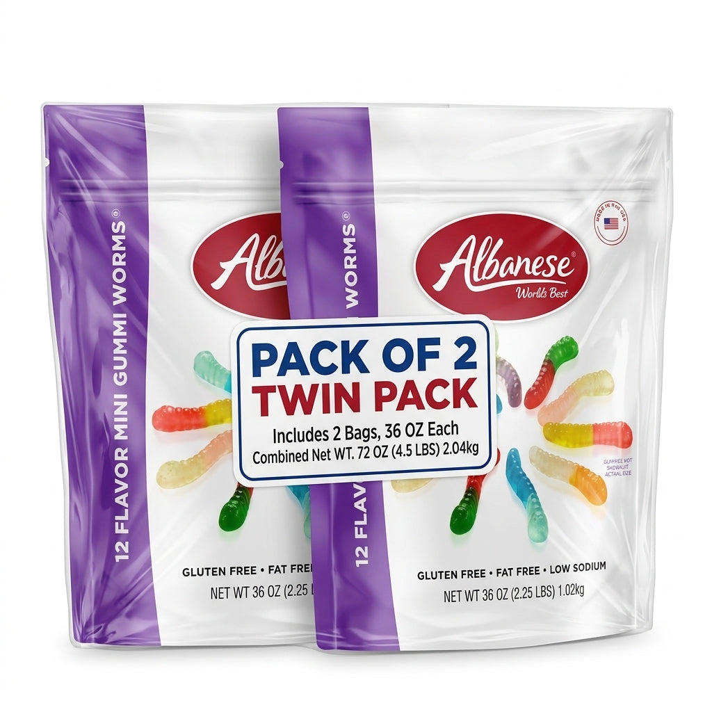 Albanese 12 Flavor Mini Gummi Worms, 36oz Resealable Bag, Family Size( pack of 2)