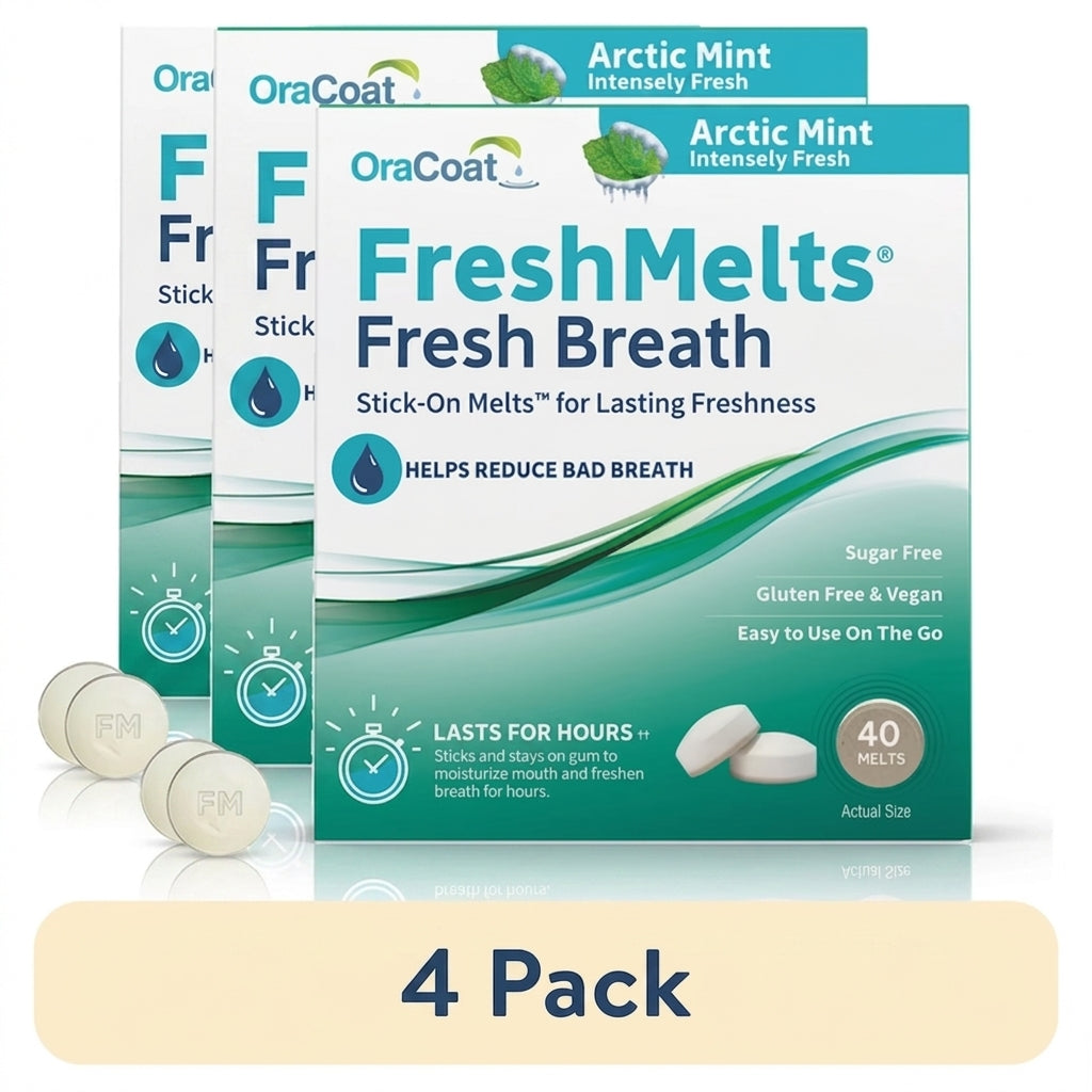 (4 pack) OraCoat FreshMelts Fresh Breath Stick-on Melts for Lasting Freshness, Arctic Mint, 40 Count