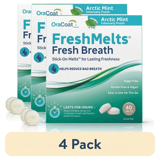 (4 pack) OraCoat FreshMelts Fresh Breath Stick-on Melts for Lasting Freshness, Arctic Mint, 40 Count