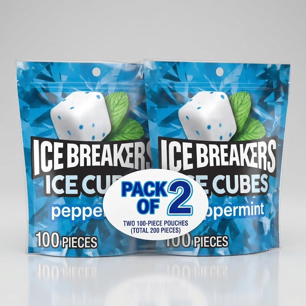 Ice Breakers Ice Cubes Peppermint Flavored Sugar Free Chewing Gum, Pouch ( pack of 2)