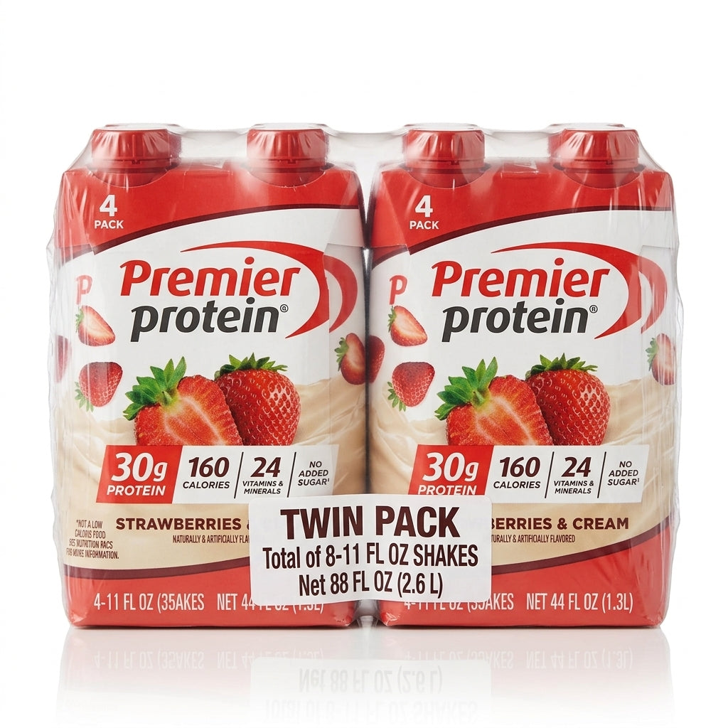 ( 2 pack)Premier Protein Shake, Strawberries & Cream, 30g Protein, 11 fl oz, 4 Ct