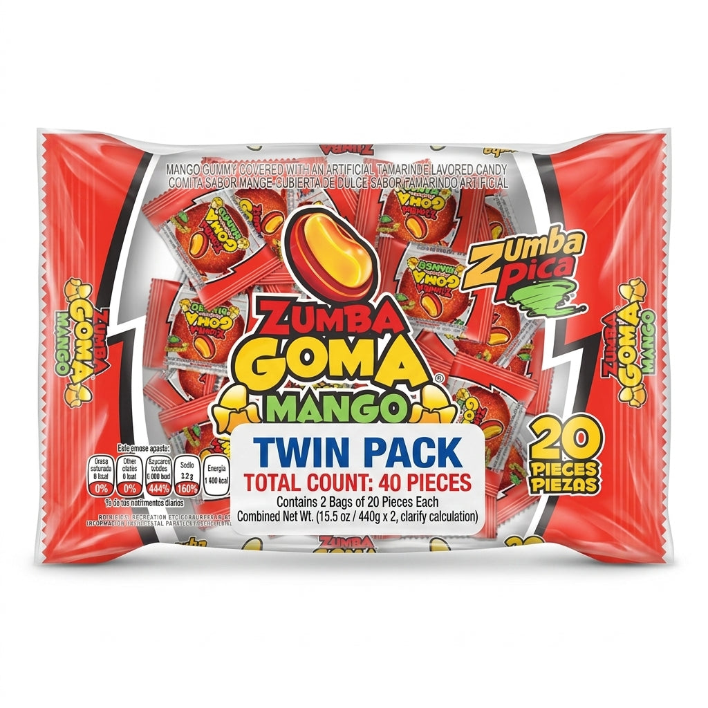 ( 2 pack)Zumba Pica Goma Mix Gummy Candy, Mexican Tamarind and Mango Candy, 20 Count