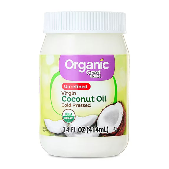 Great Value Organic Unrefined Virgin Coconut Oil, 14 fl oz ( pack of 2)