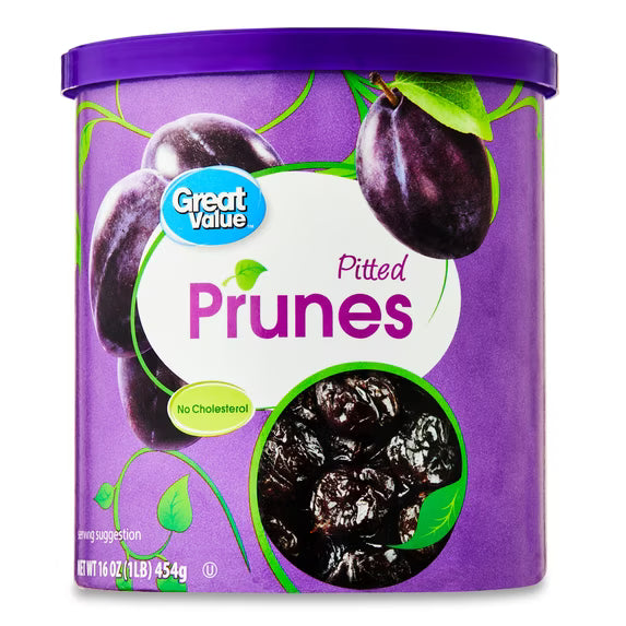 Great Value Unsweetened Pitted Prunes, 16 oz( pack of 3)