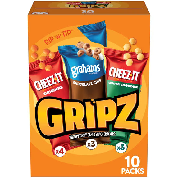 Cheez-It Gripz Original Baked Snack Crackers, Mini Crackers, 10 Count( pack of 3)