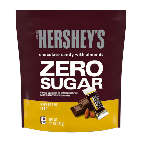 (pack of 3)Hershey's Zero Sugar Chocolate with Almonds Candy, Bag 5.1 oz