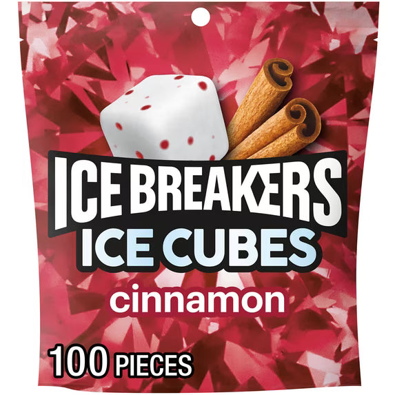 (pack of 2)Ice Breakers Ice Cubes Cinnamon Sugar Free Chewing Gum, Pouch 8.11 oz, 100 Pieces