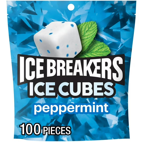 Ice Breakers Ice Cubes Peppermint Flavored Sugar Free Chewing Gum, Pouch ( pack of 2)