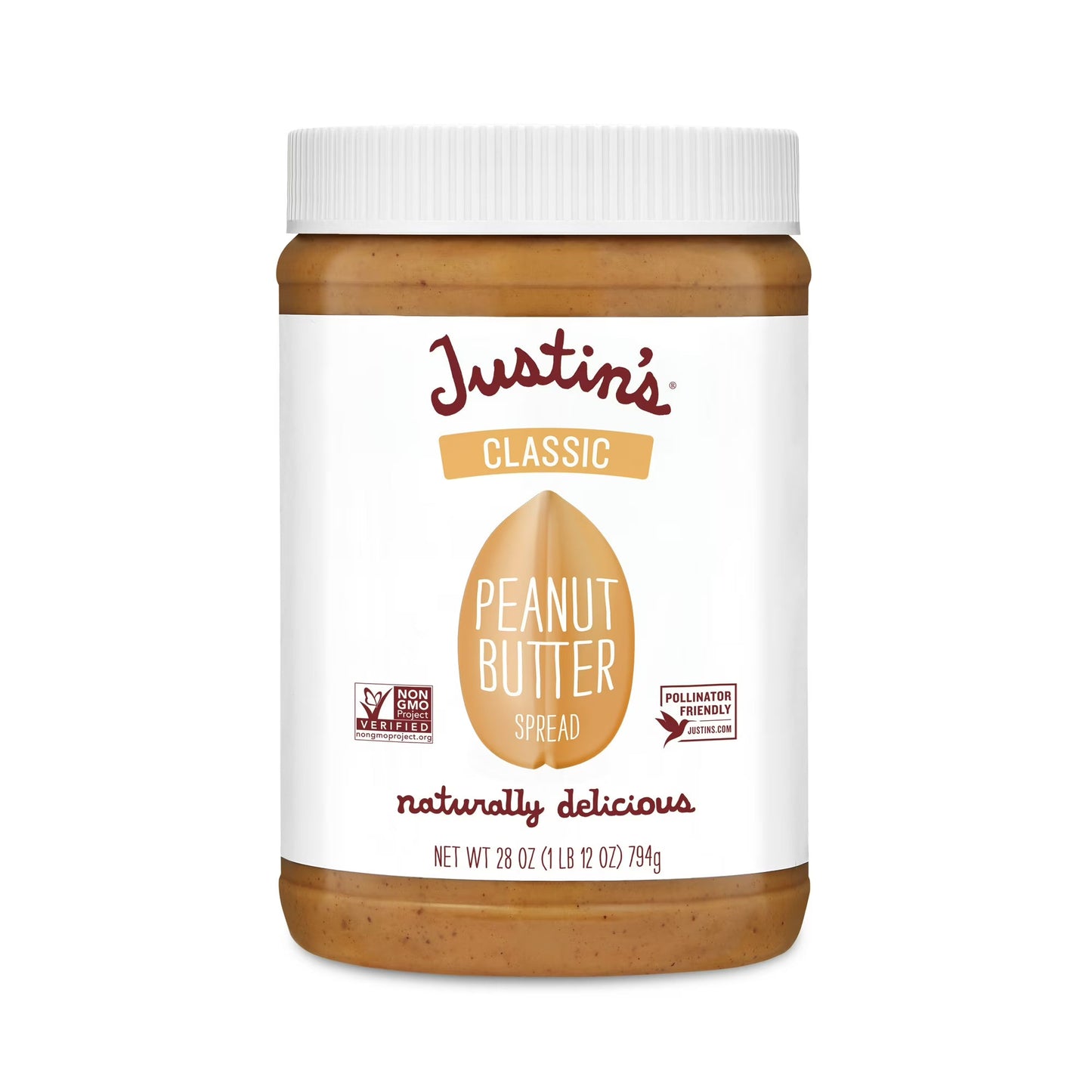 JUSTIN'S Classic Creamy Peanut Butter Spread, 28 oz Jar
