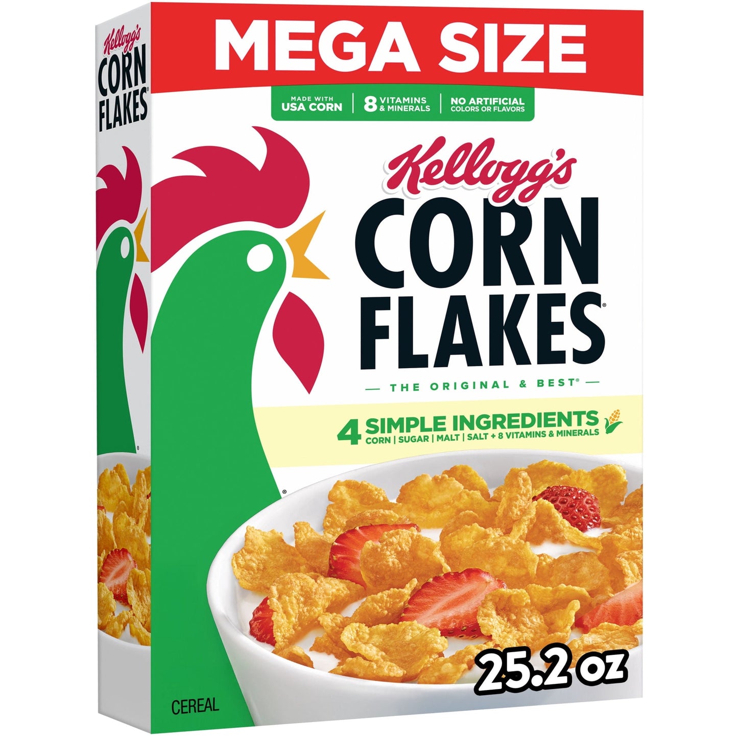 Kellogg's Corn Flakes Original Breakfast Cereal, 8 Vitamins and Minerals, Mega Size, 25.2 oz