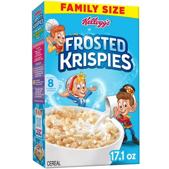 ( pack of 4)Kellogg's Frosted Krispies Frosted Flavor Breakfast Cereal, Kids Snacks, Family Size, 17.1 oz