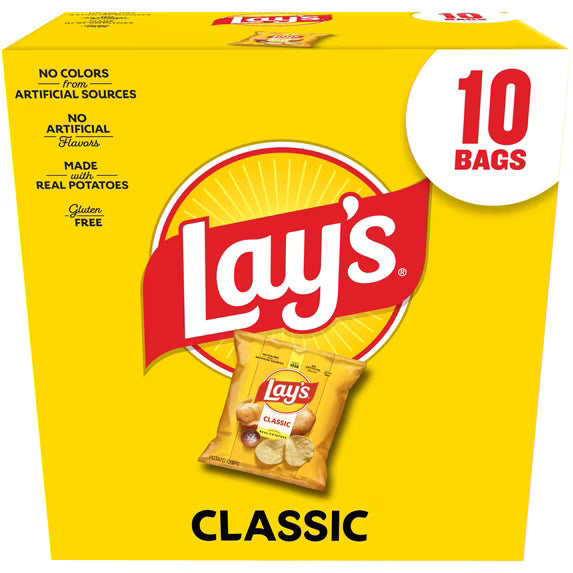 Lay's Classic Potato Snack Chips, 1 oz Bags, 10 Count Multipack( pack of 3)