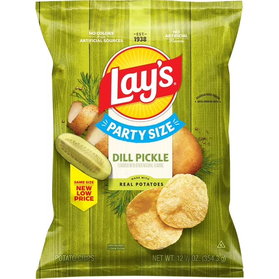 ( pack of 4)Lay's Dill Pickle Flavored Potato Chips, Party Size, 12.5 oz Bag
