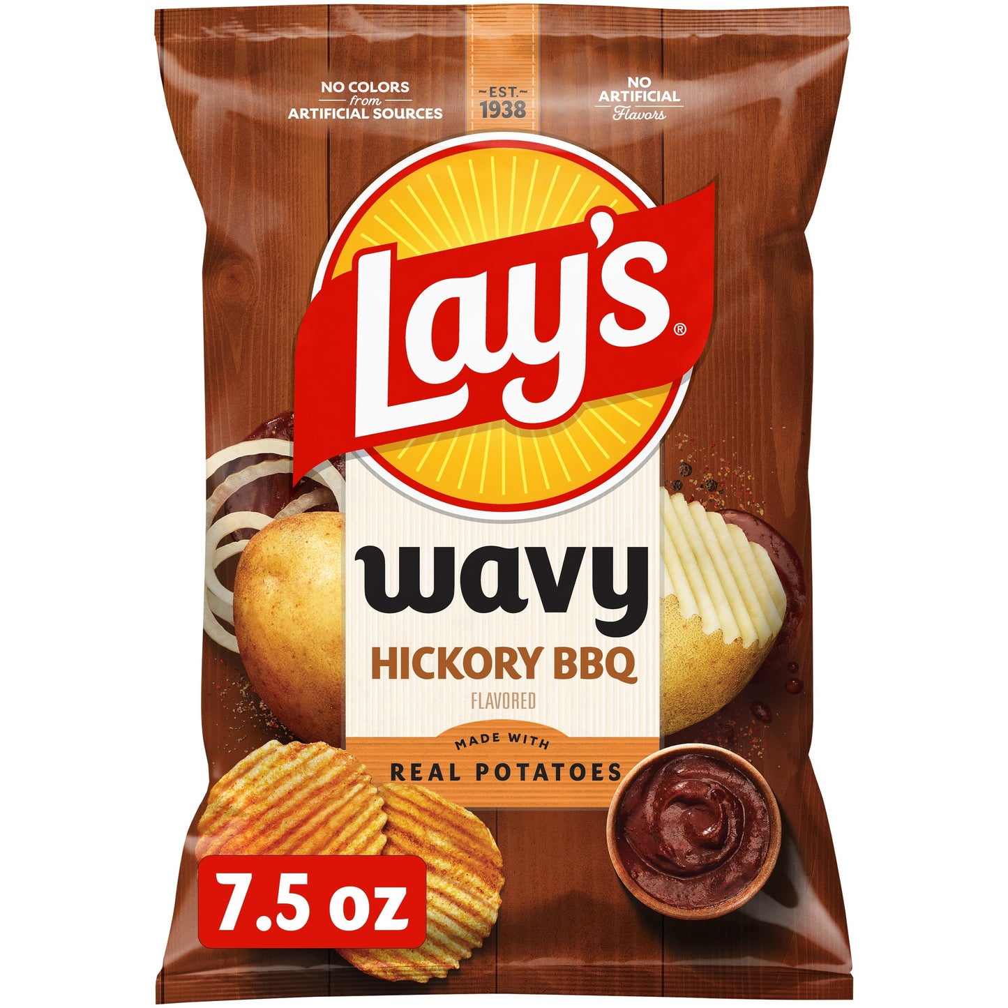 Lay's Wavy Hickory BBQ Flavored Potato Chips, 7.5 oz Bag