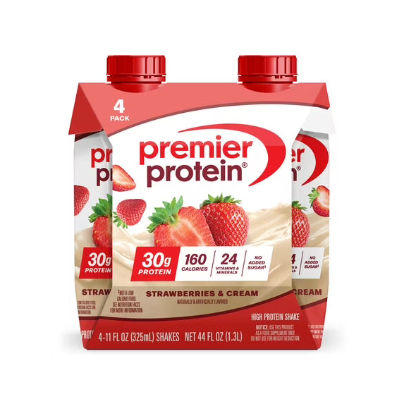 ( 2 pack)Premier Protein Shake, Strawberries & Cream, 30g Protein, 11 fl oz, 4 Ct