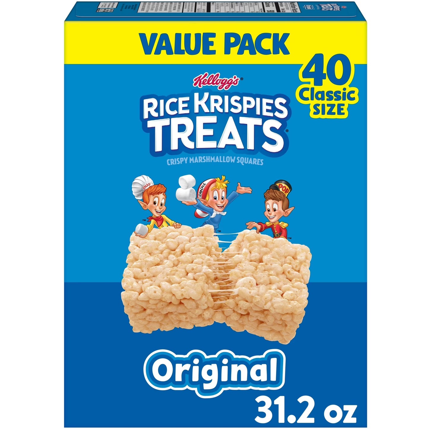 Rice Krispies Treats Original Chewy Crispy Marshmallow Squares, Snacks Value Pack, 31.2 oz, 40 Count
