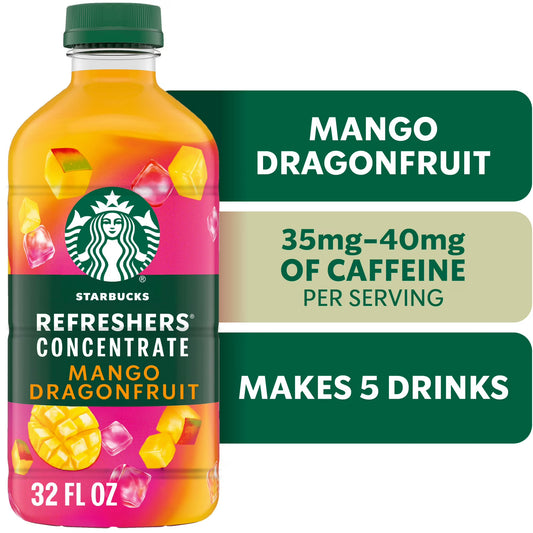 Starbucks Refreshers Concentrate Mango Dragonfruit, Refreshing Drink, Cold Drinks 32 fl oz