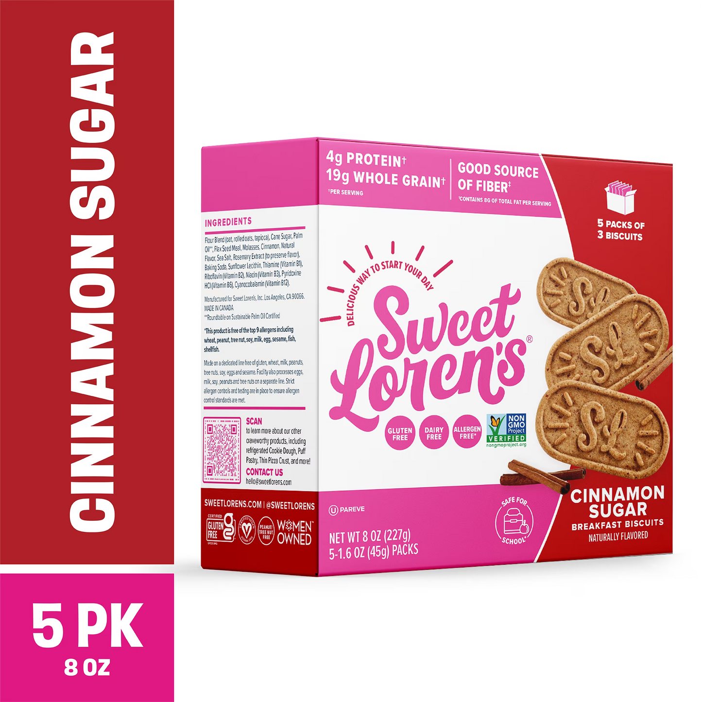 Sweet Loren's Breakfast Biscuits, Cinnamon Sugar, Gluten Free, 15 Count, 1.6 oz (45g) Each