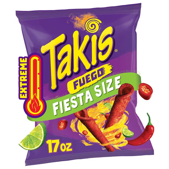 Takis Fuego 17 oz Fiesta Size Bag, Hot Chili Pepper & Lime Rolled Tortilla Chips(pack of 3)