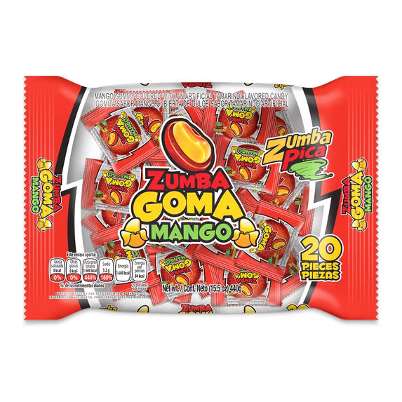 ( 2 pack)Zumba Pica Goma Mix Gummy Candy, Mexican Tamarind and Mango Candy, 20 Count