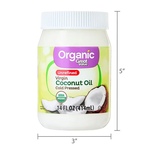 Great Value Organic Unrefined Virgin Coconut Oil, 14 fl oz ( pack of 2)