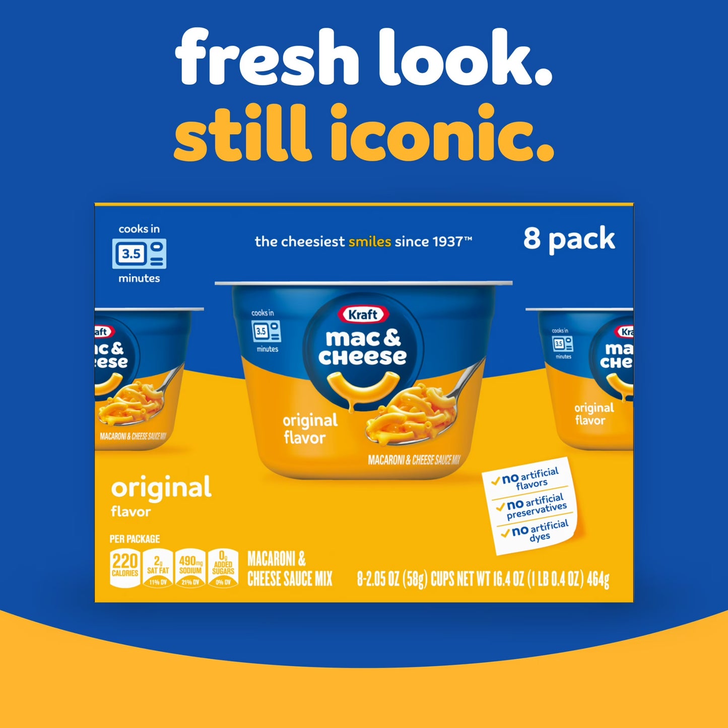 Kraft Mac and Cheese, 8 Cups, for Easy Dinner or Dinner Sides, Original Flavor, No Artificial Flavors, Preservatives or Dyes, 2.05 oz