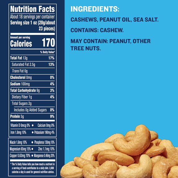 (6 pack) PLANTERS Deluxe Salted Whole Cashews, Party Snacks